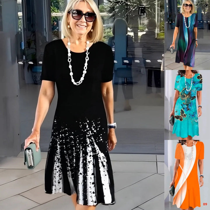 Vivid | Women's Print Midi Dress Short Sleeve A-Line Casual