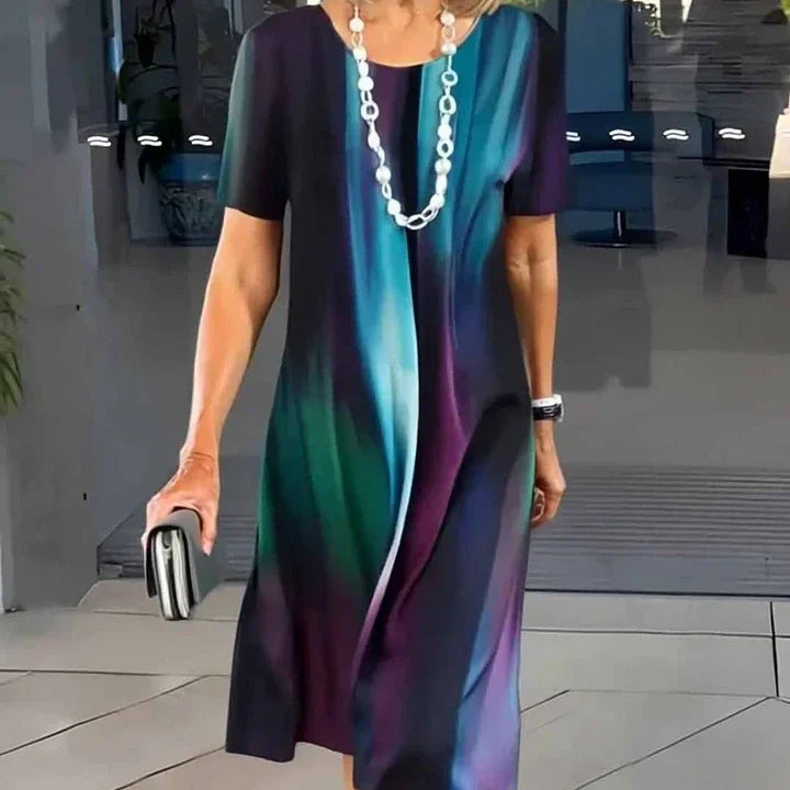 Vivid | Women's Print Midi Dress Short Sleeve A-Line Casual