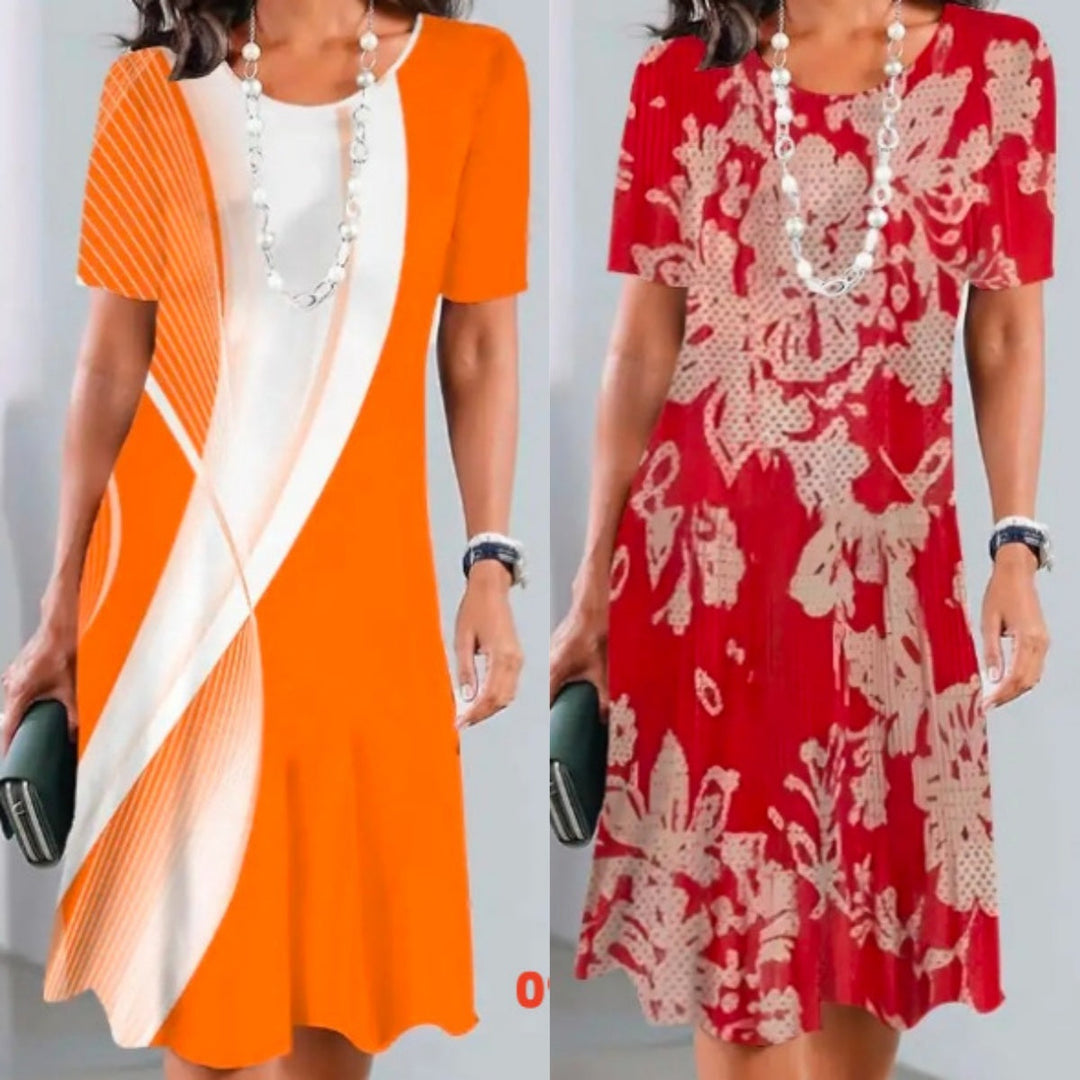 Vivid | Women's Print Midi Dress Short Sleeve A-Line Casual