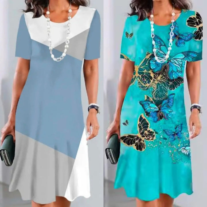 Vivid | Women's Print Midi Dress Short Sleeve A-Line Casual