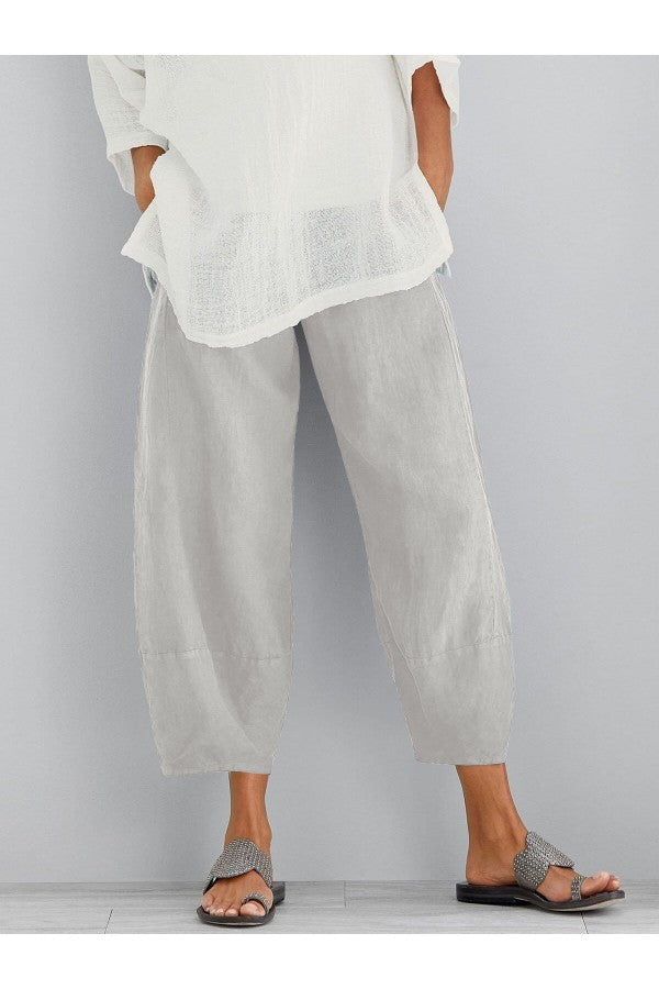Sylvaine | Women's Loose Fit Tapered Cropped Pants - Light Grey - Image 1