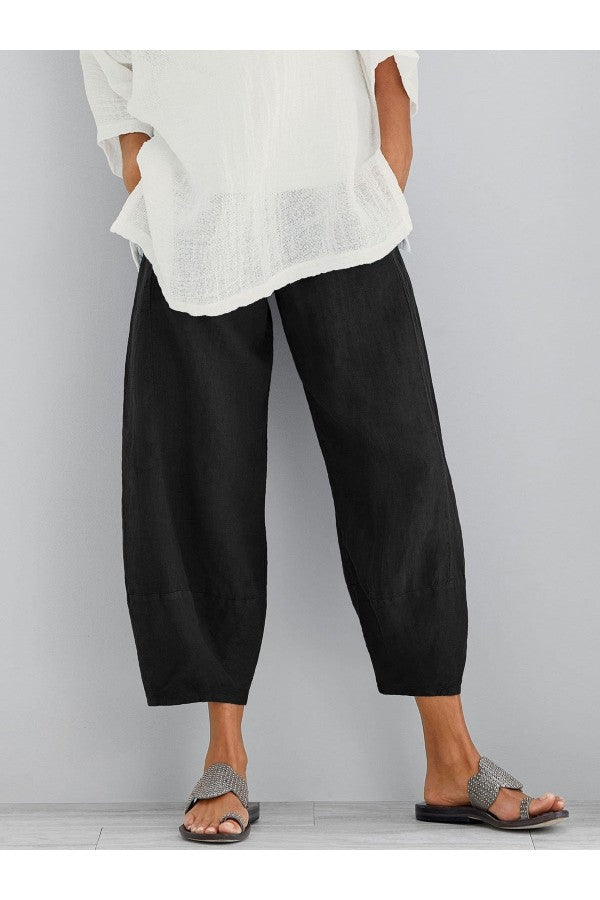 Sylvaine | Women's Loose Fit Tapered Cropped Pants - Light Grey - Image 2