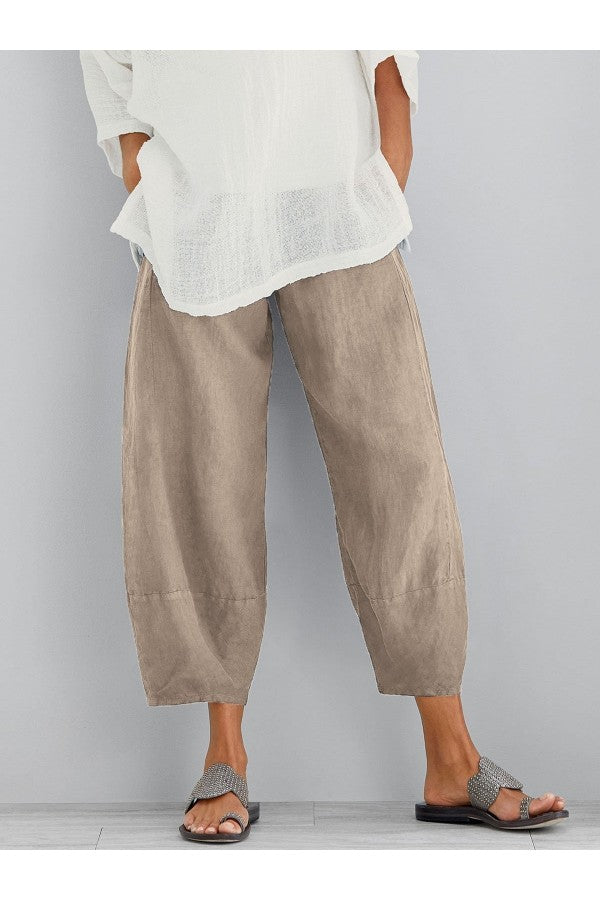 Sylvaine | Women's Loose Fit Tapered Cropped Pants - Light Grey - Image 3