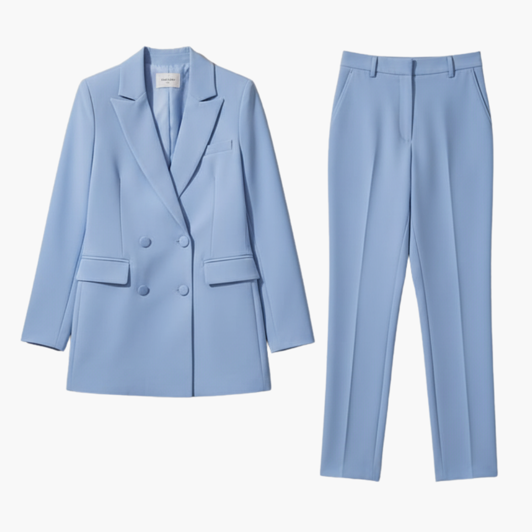 Tabitha | Women's Double Breasted Blazer Suit Set - Light Blue - Image 1