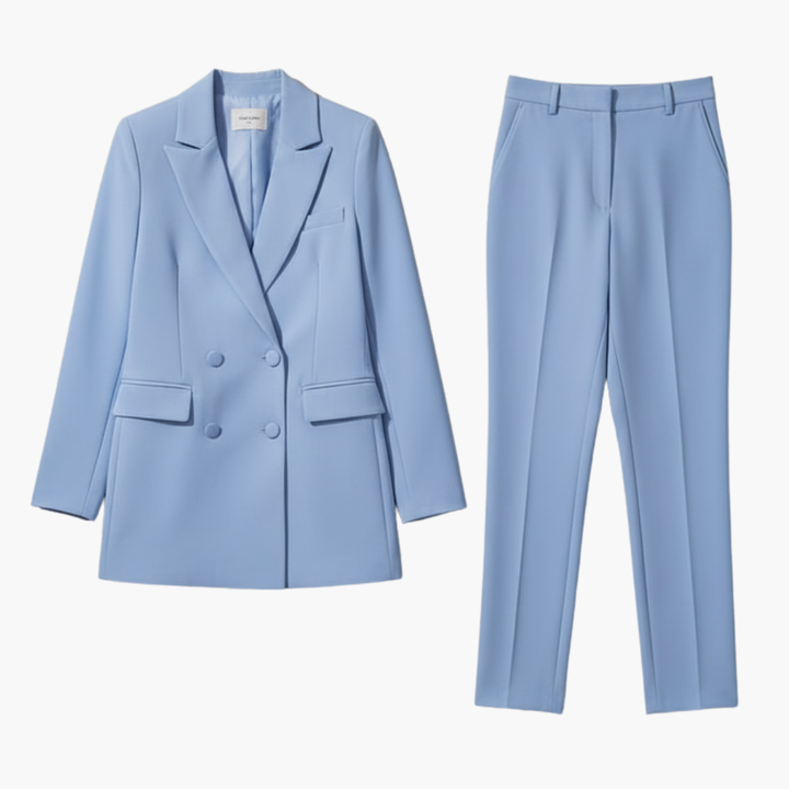 Tabitha | Women's Double Breasted Blazer Suit Set - Light Blue - Image 1