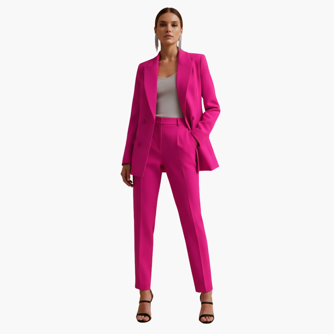 Tabitha | Women's Double Breasted Blazer Suit Set - Light Blue - Image 12