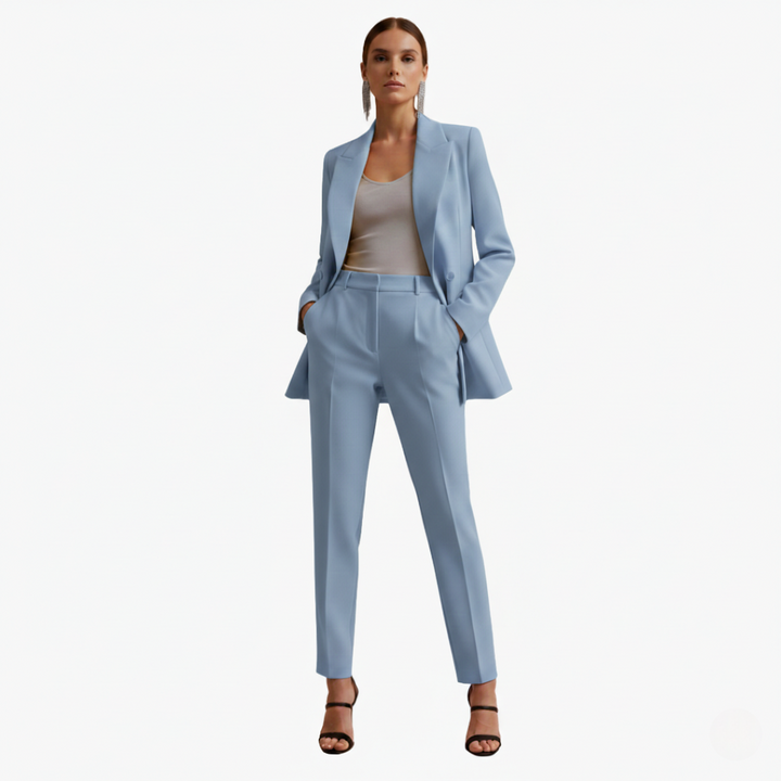 Tabitha | Women's Double Breasted Blazer Suit Set - Light Blue - Image 2