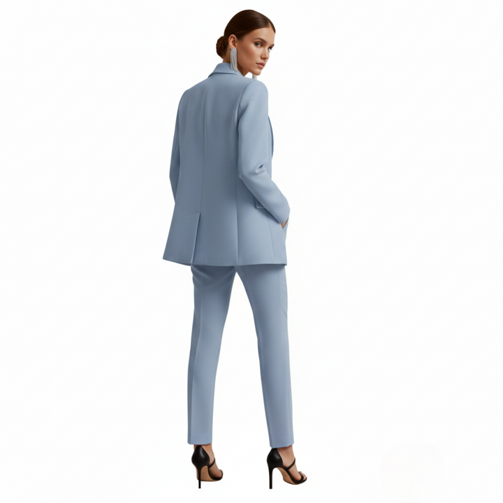 Tabitha | Women's Double Breasted Blazer Suit Set - Light Blue - Image 3