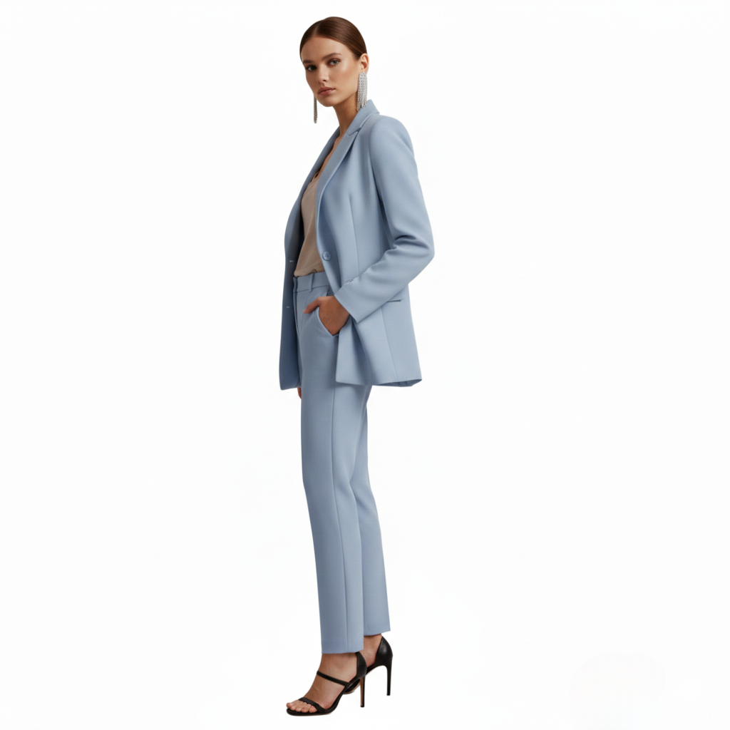 Tabitha | Women's Double Breasted Blazer Suit Set - Light Blue - Image 5