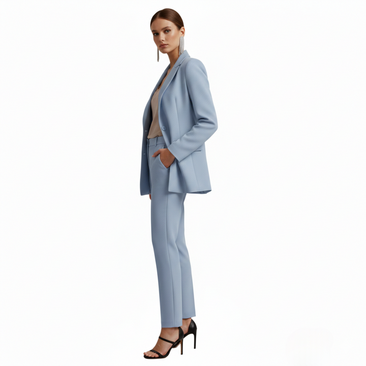 Tabitha | Women's Double Breasted Blazer Suit Set - Light Blue - Image 5