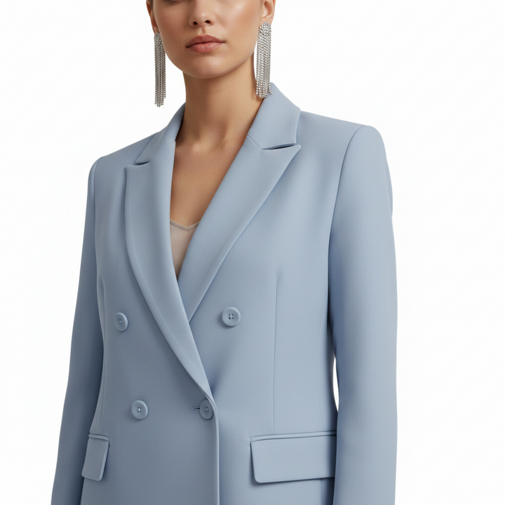 Tabitha | Women's Double Breasted Blazer Suit Set - Light Blue - Image 6
