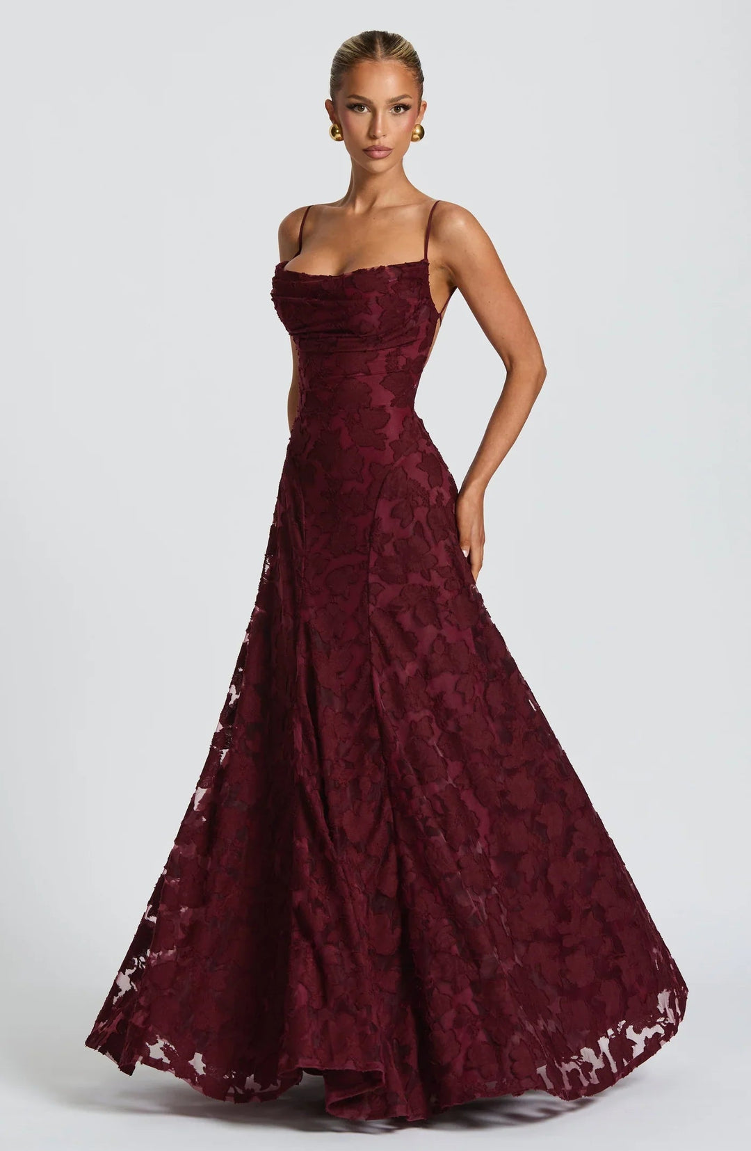 Taleah | Women's Floral A-Line Maxi Wedding Guest Dress - Burgundy - Image 1