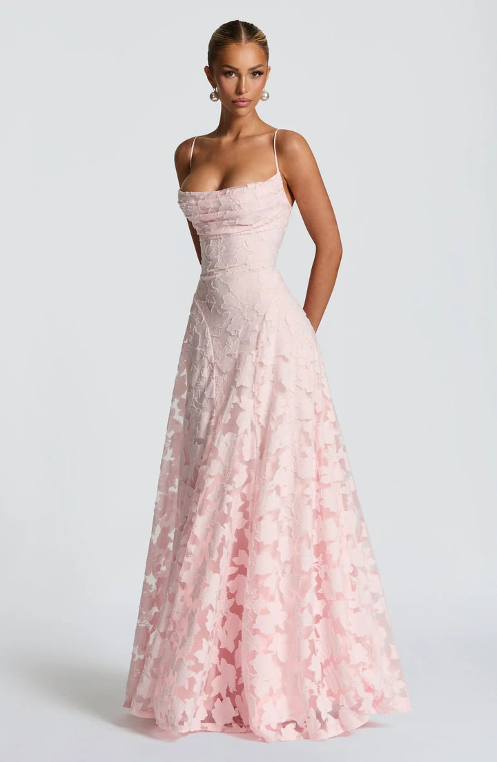 Taleah | Women's Floral A-Line Maxi Wedding Guest Dress - Burgundy - Image 3