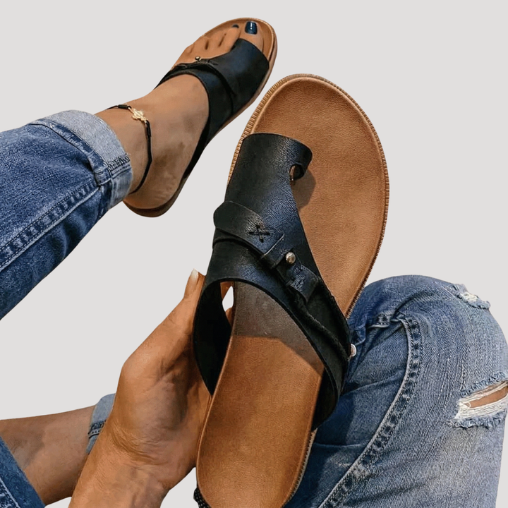 Talia | Women's Toe Loop Flat Sandals - Brown - Image 2