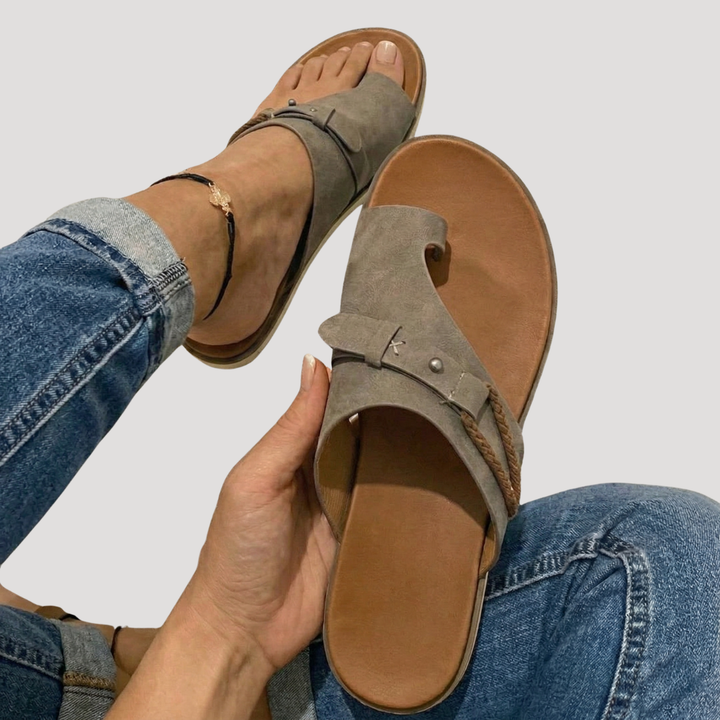 Talia | Women's Toe Loop Flat Sandals - Brown - Image 3