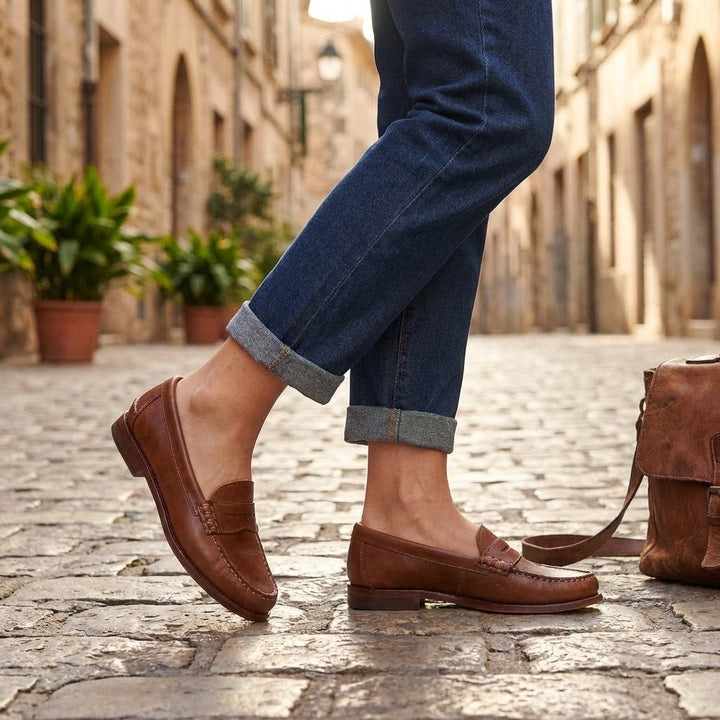 Tansy | Women's Classic Penny Loafer Flat Slip-On Shoe - Brown - Image 2