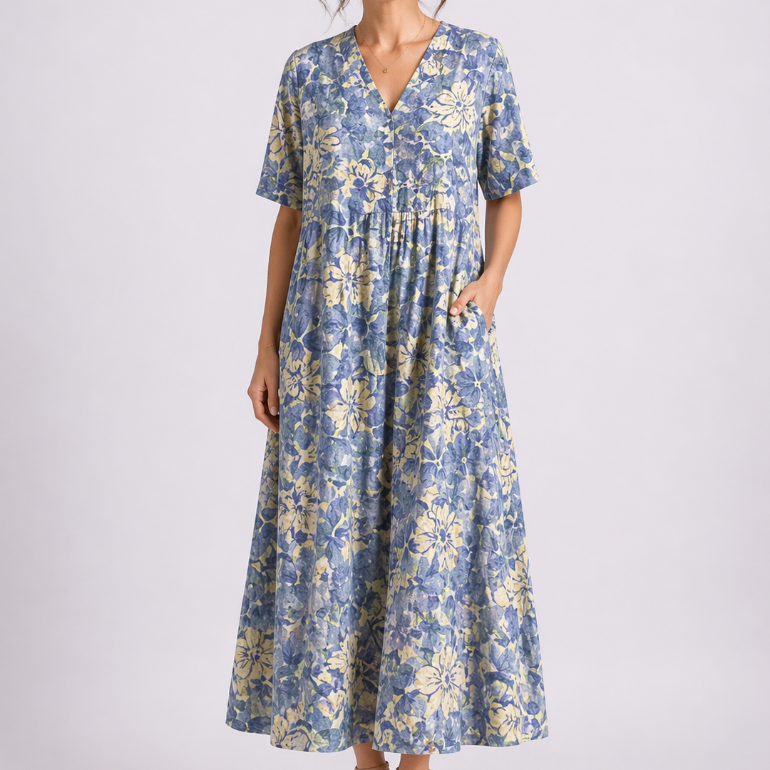 Tempest | Women's Floral V-Neck Short Sleeve Midi Dress - Floral - Image 1