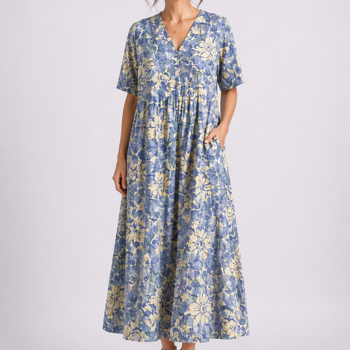 Tempest | Women's Floral V-Neck Short Sleeve Midi Dress - Floral - Image 1
