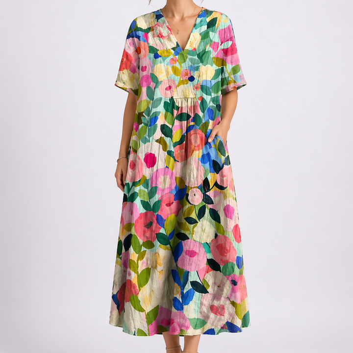 Tempest | Women's Floral V-Neck Short Sleeve Midi Dress - Floral - Image 2
