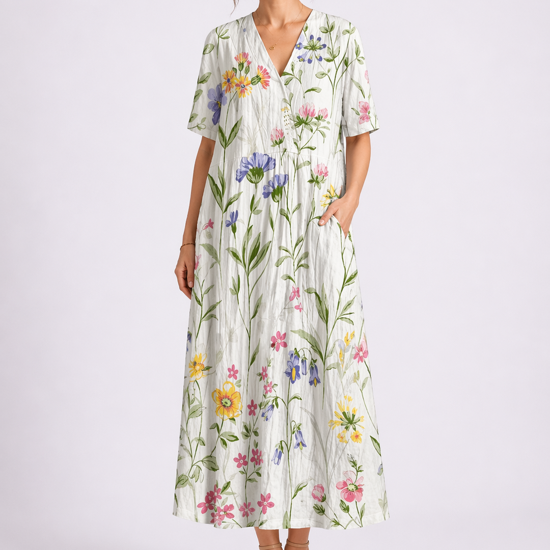 Tempest | Women's Floral V-Neck Short Sleeve Midi Dress - Floral - Image 4