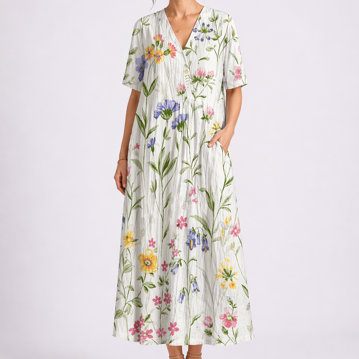 Tempest | Women's Floral V-Neck Short Sleeve Midi Dress - Floral - Image 4