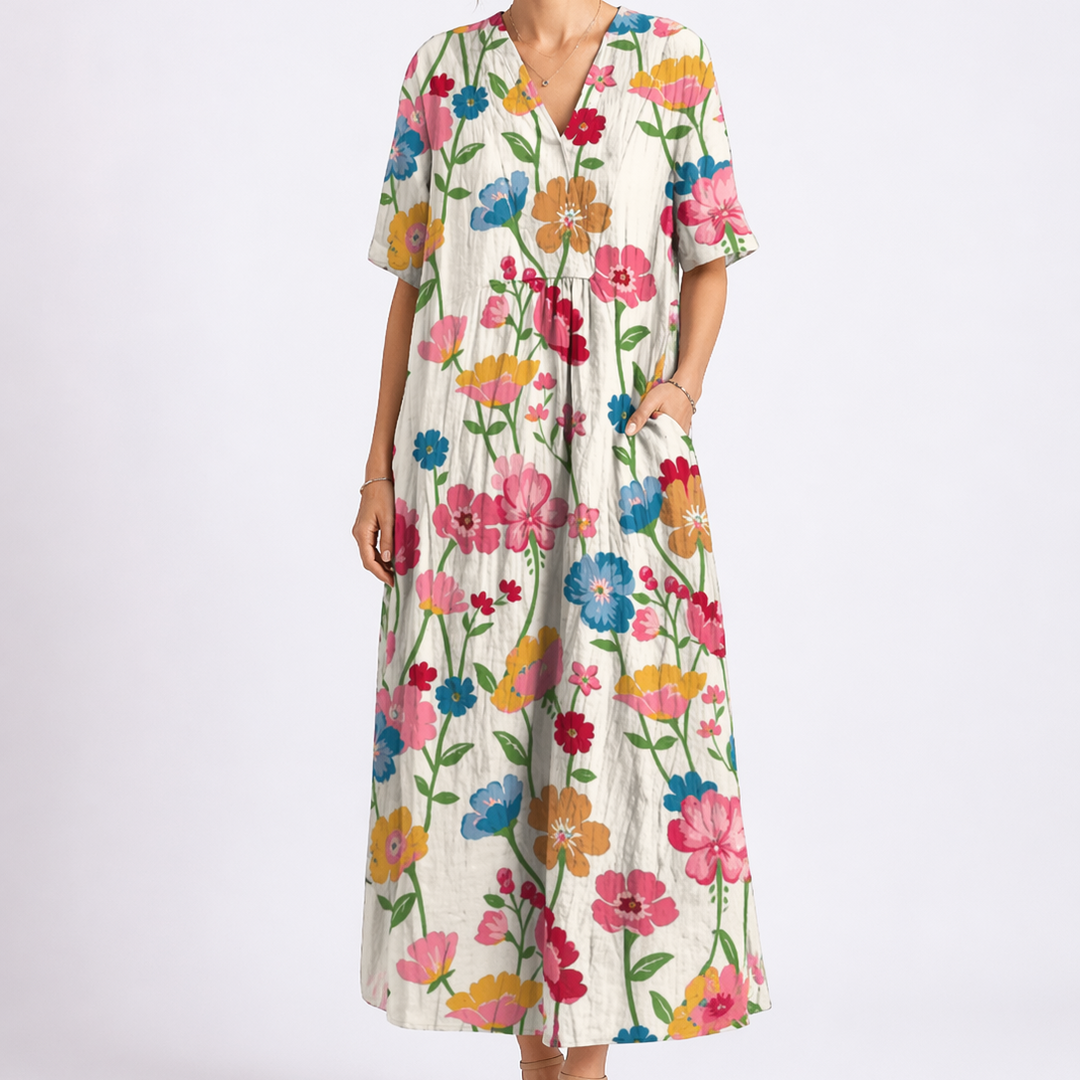 Tempest | Women's Floral V-Neck Short Sleeve Midi Dress - Floral - Image 5