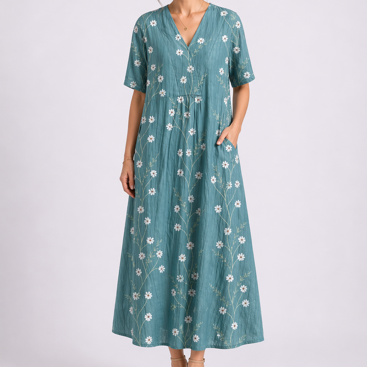 Tempest | Women's Floral V-Neck Short Sleeve Midi Dress - Floral - Image 6