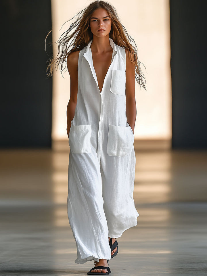 Tempest | Women's Sleeveless Wide Leg Jumpsuit - White - Image 1