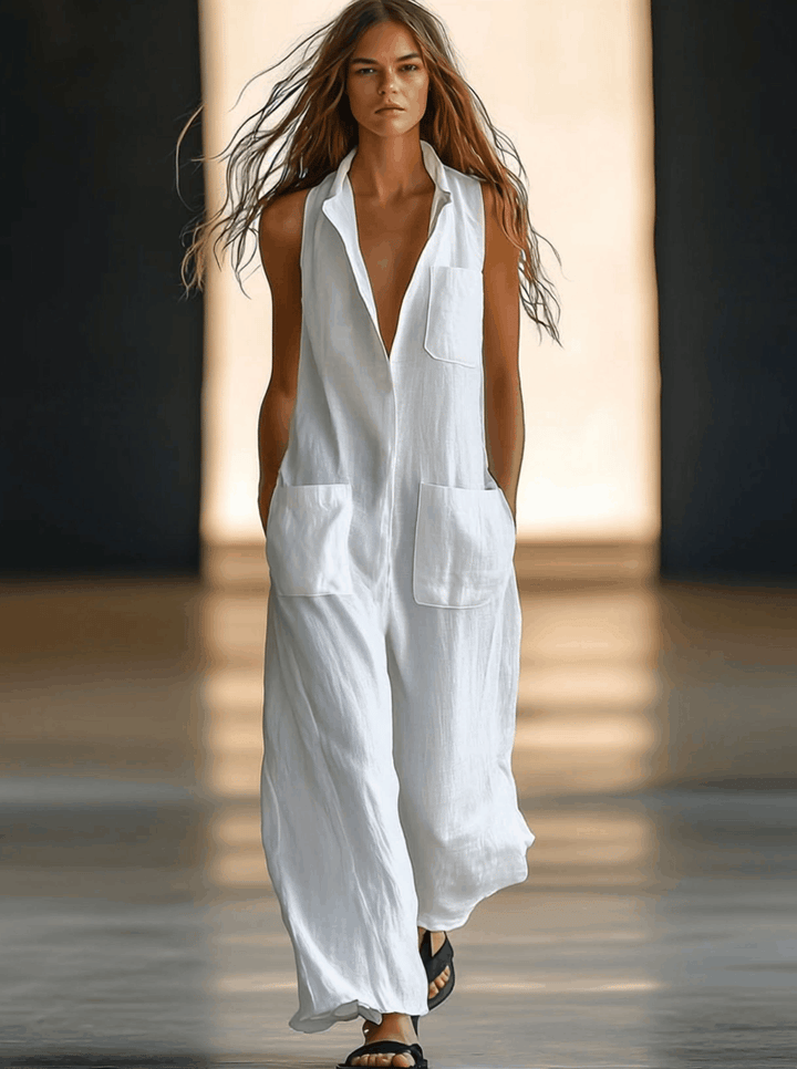 Tempest | Women's Sleeveless Wide Leg Jumpsuit - White - Image 2