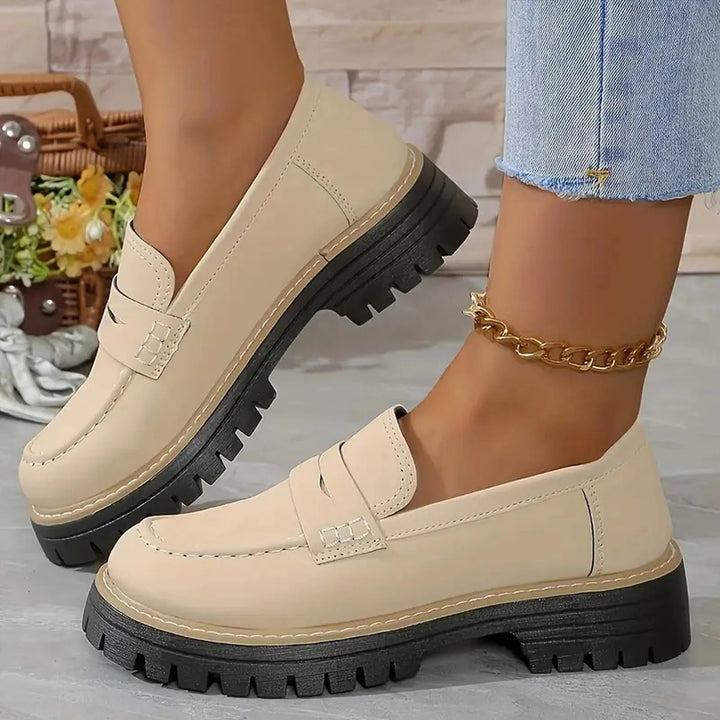 Thalia | Women's Chunky Platform Loafers - Beige - Image 1