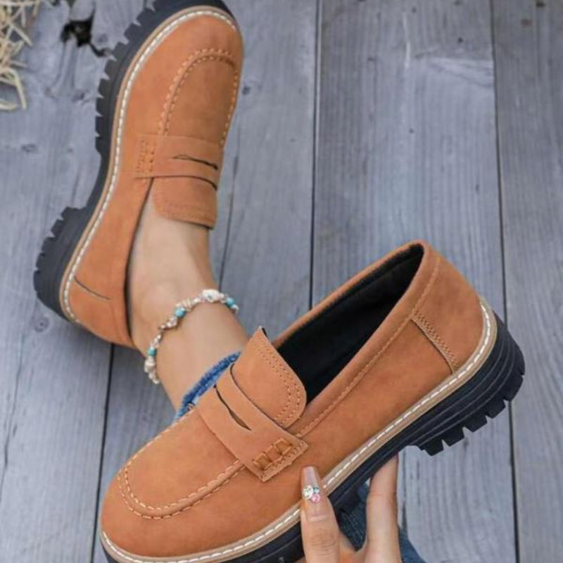 Thalia | Women's Chunky Platform Loafers - Beige - Image 4