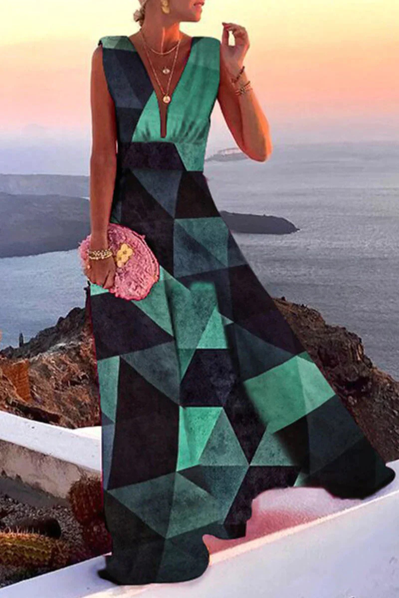 Thalia | Women's Paisley Print V-Neck Sleeveless Maxi Dress - Blue - Image 2