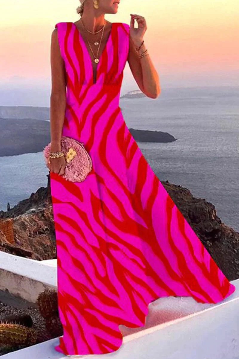 Thalia | Women's Paisley Print V-Neck Sleeveless Maxi Dress - Blue - Image 3