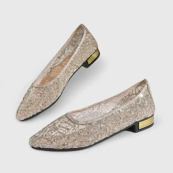 Thalia | Women's Pointed Toe Ballet Flats - Beige - Image 1