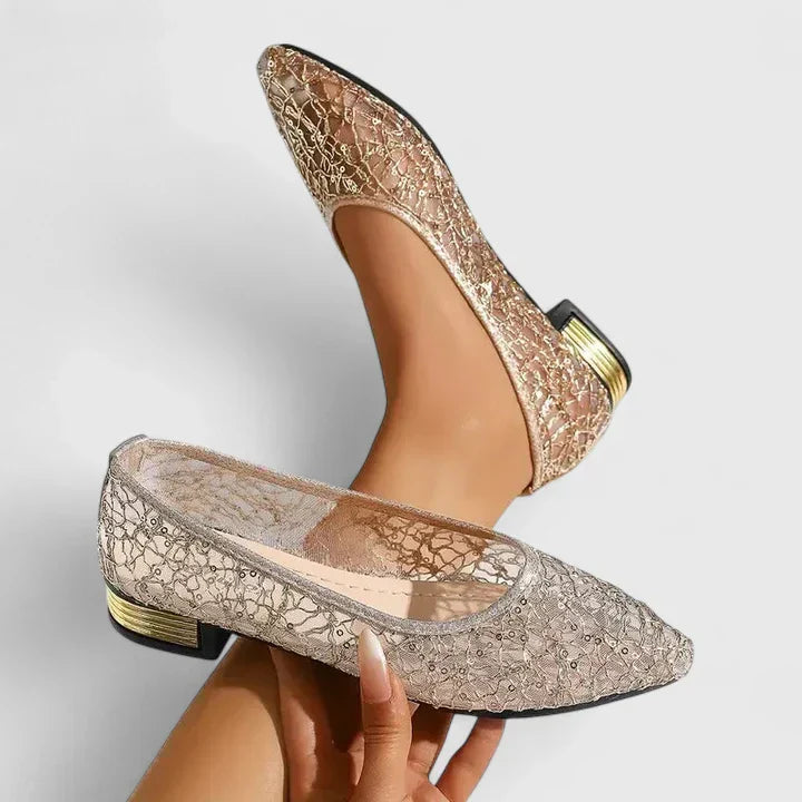 Thalia | Women's Pointed Toe Ballet Flats - Beige - Image 5