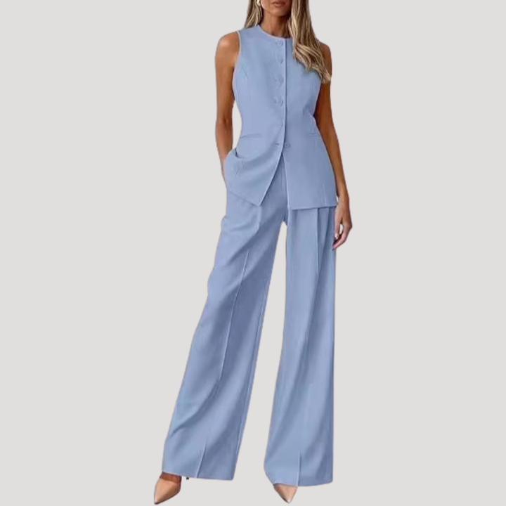 Thalia | Women's Wide Leg Sleeveless Two Piece Set - Light Blue - Image 1