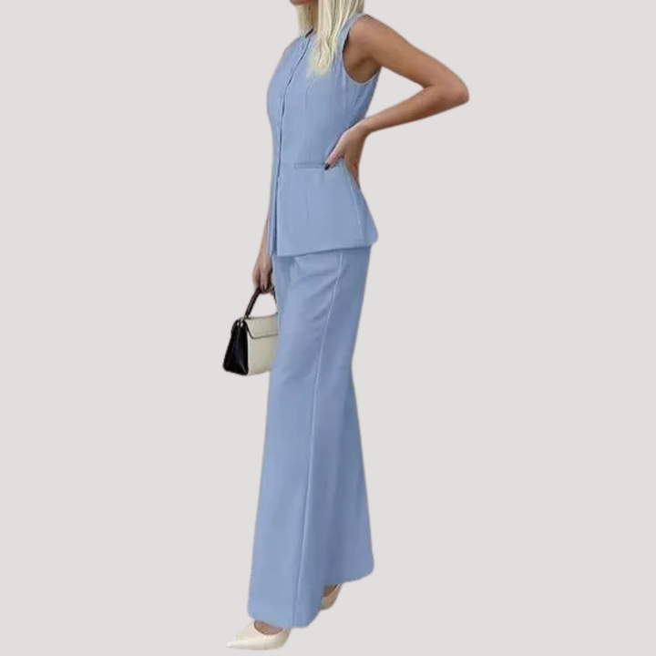 Thalia | Women's Wide Leg Sleeveless Two Piece Set - Light Blue - Image 2