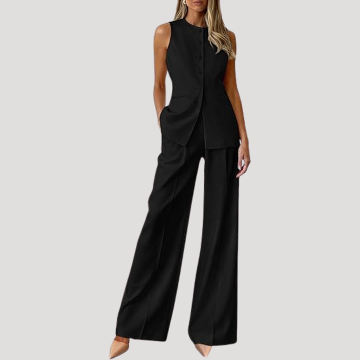 Thalia | Women's Wide Leg Sleeveless Two Piece Set - Light Blue - Image 3