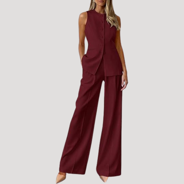 Thalia | Women's Wide Leg Sleeveless Two Piece Set - Light Blue - Image 4