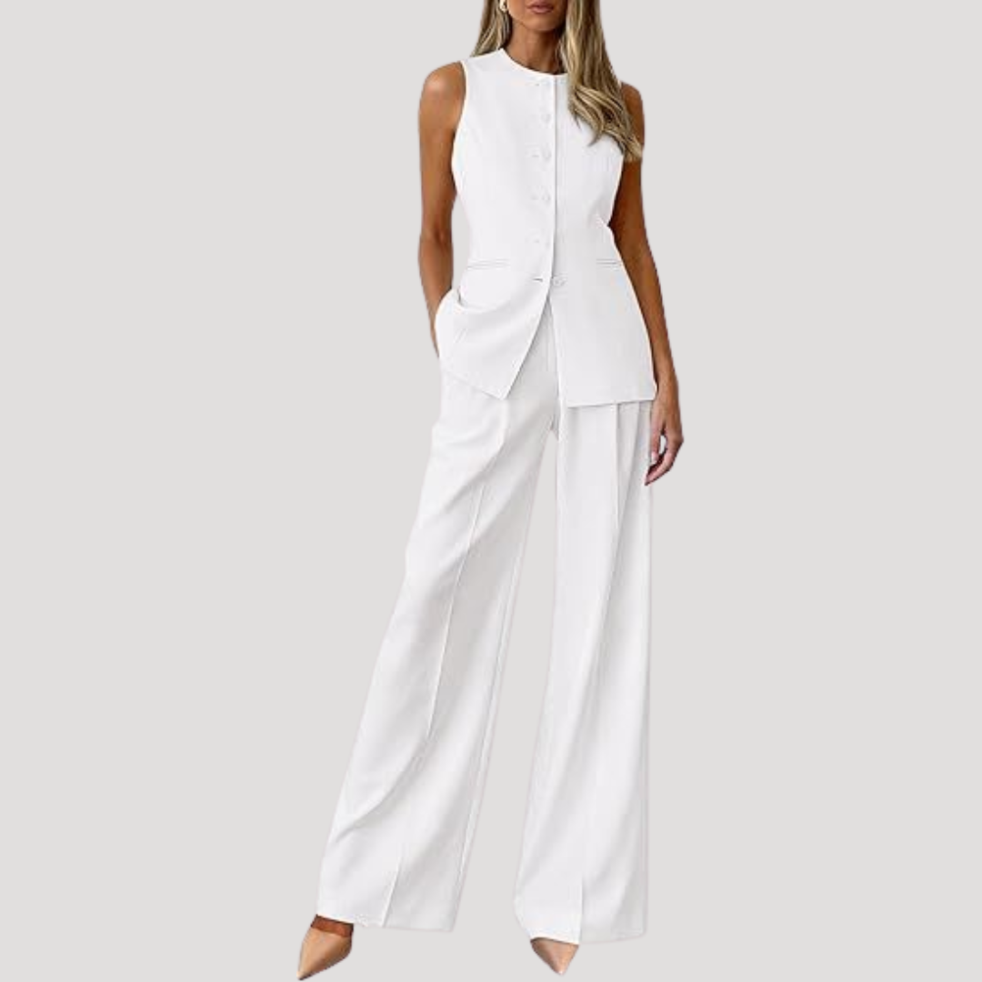 Thalia | Women's Wide Leg Sleeveless Two Piece Set - Light Blue - Image 5