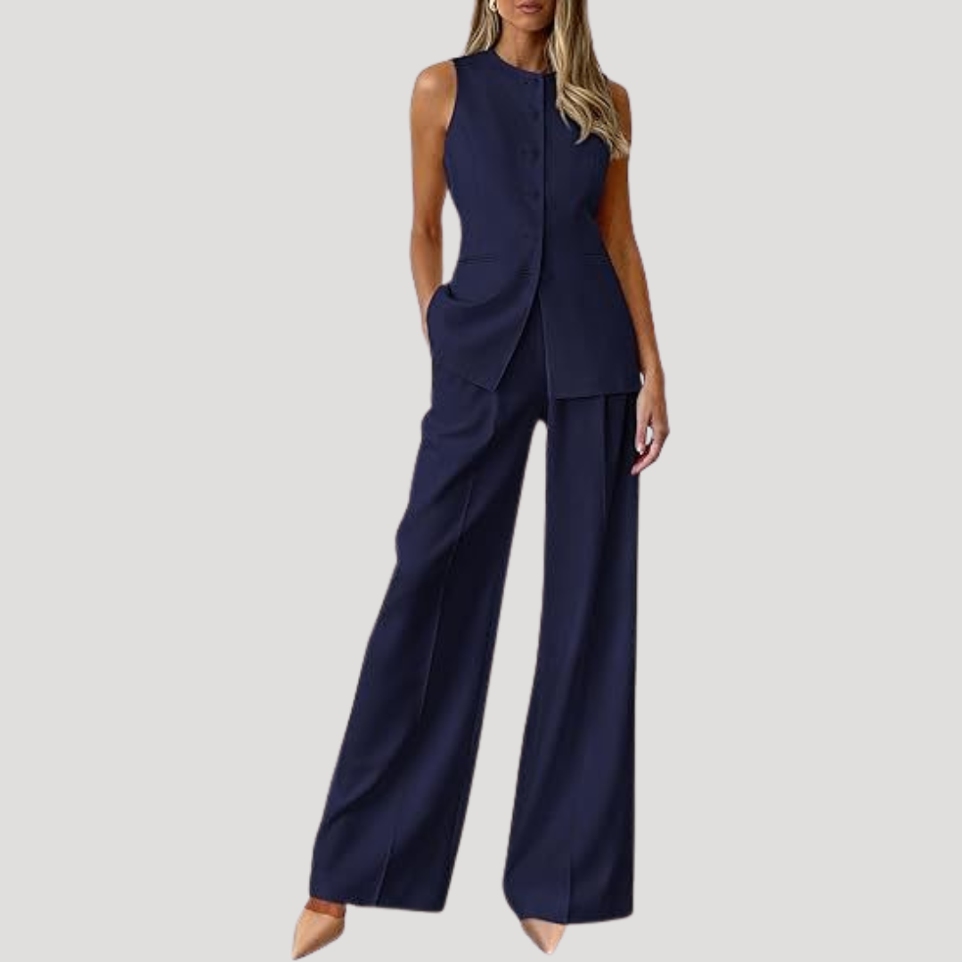 Thalia | Women's Wide Leg Sleeveless Two Piece Set - Light Blue - Image 6