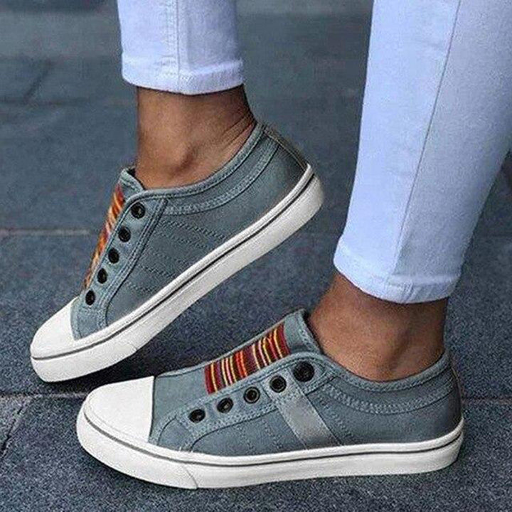 Thea | Women's Slip On Striped Sneakers - Blue - Image 1