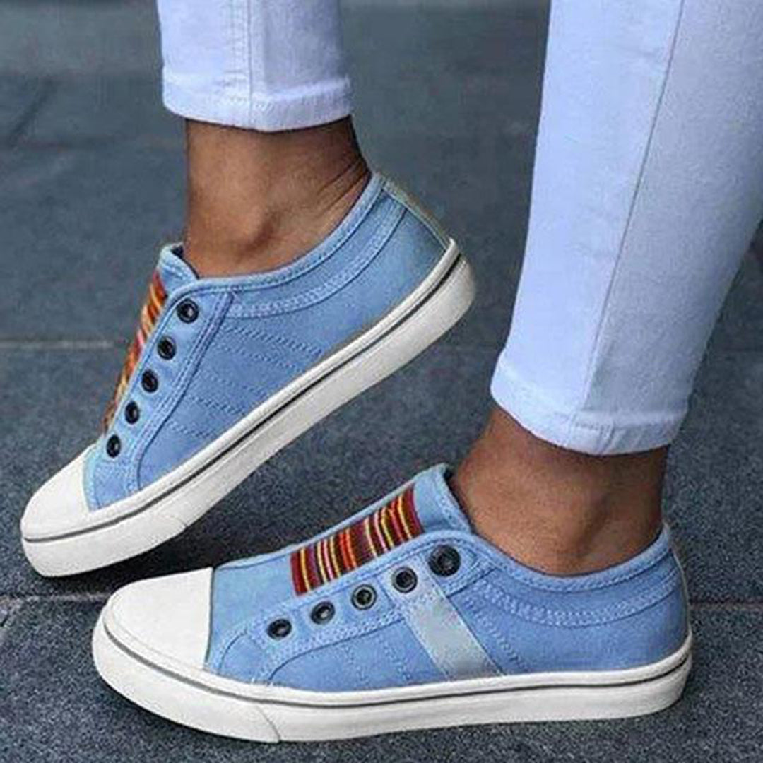 Thea | Women's Slip On Striped Sneakers - Blue - Image 2