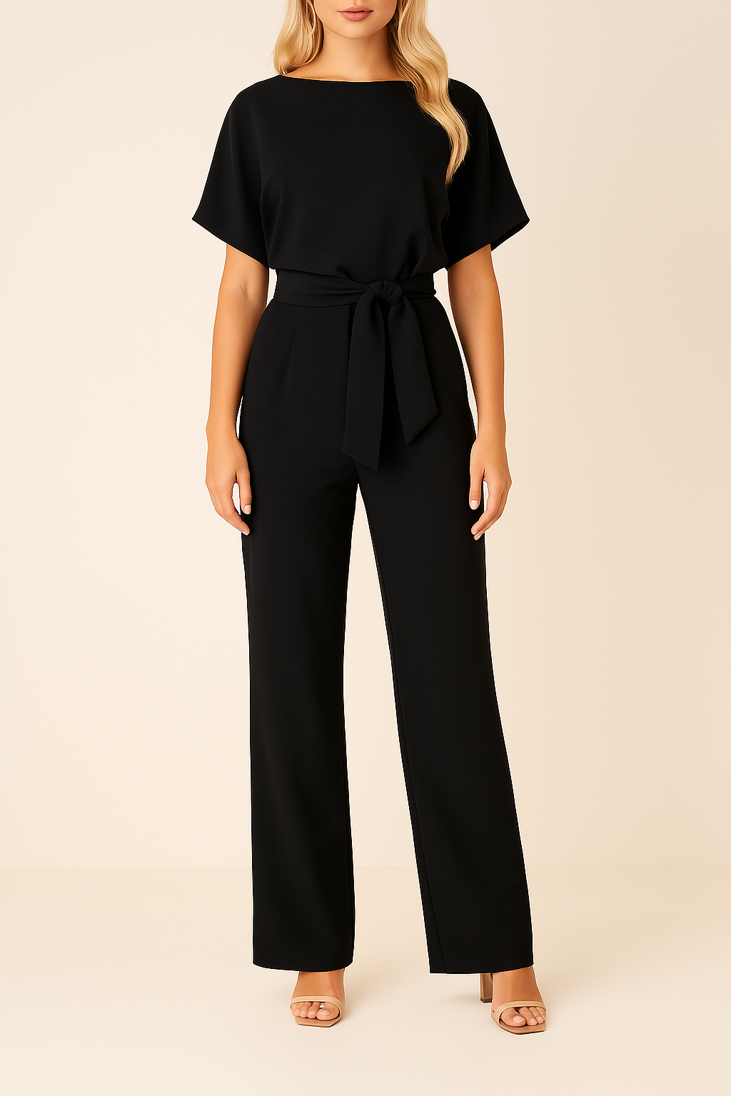 Thea | Women's Wide Leg Short Sleeve Jumpsuit - Black - Image 1