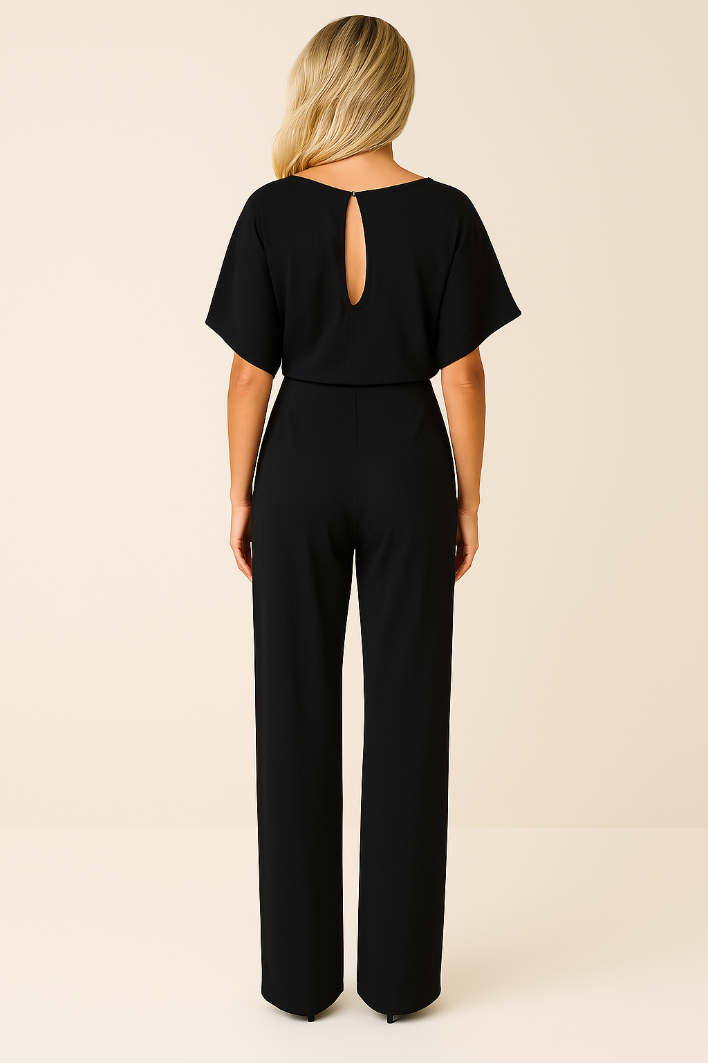 Thea | Women's Wide Leg Short Sleeve Jumpsuit - Black - Image 2