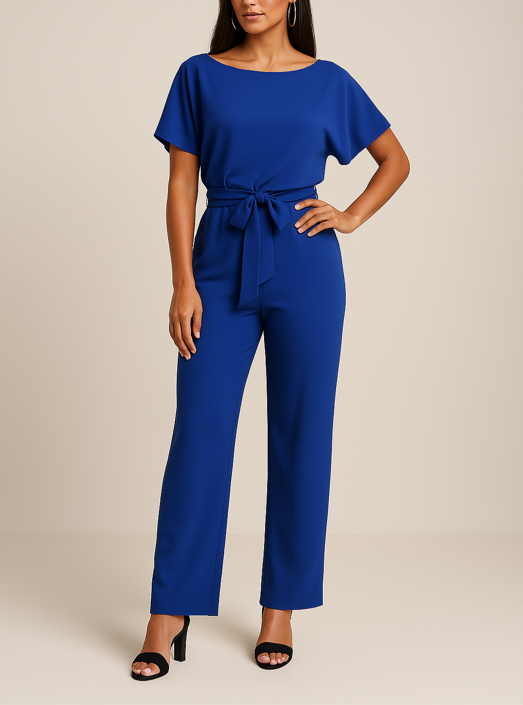 Thea | Women's Wide Leg Short Sleeve Jumpsuit - Black - Image 7