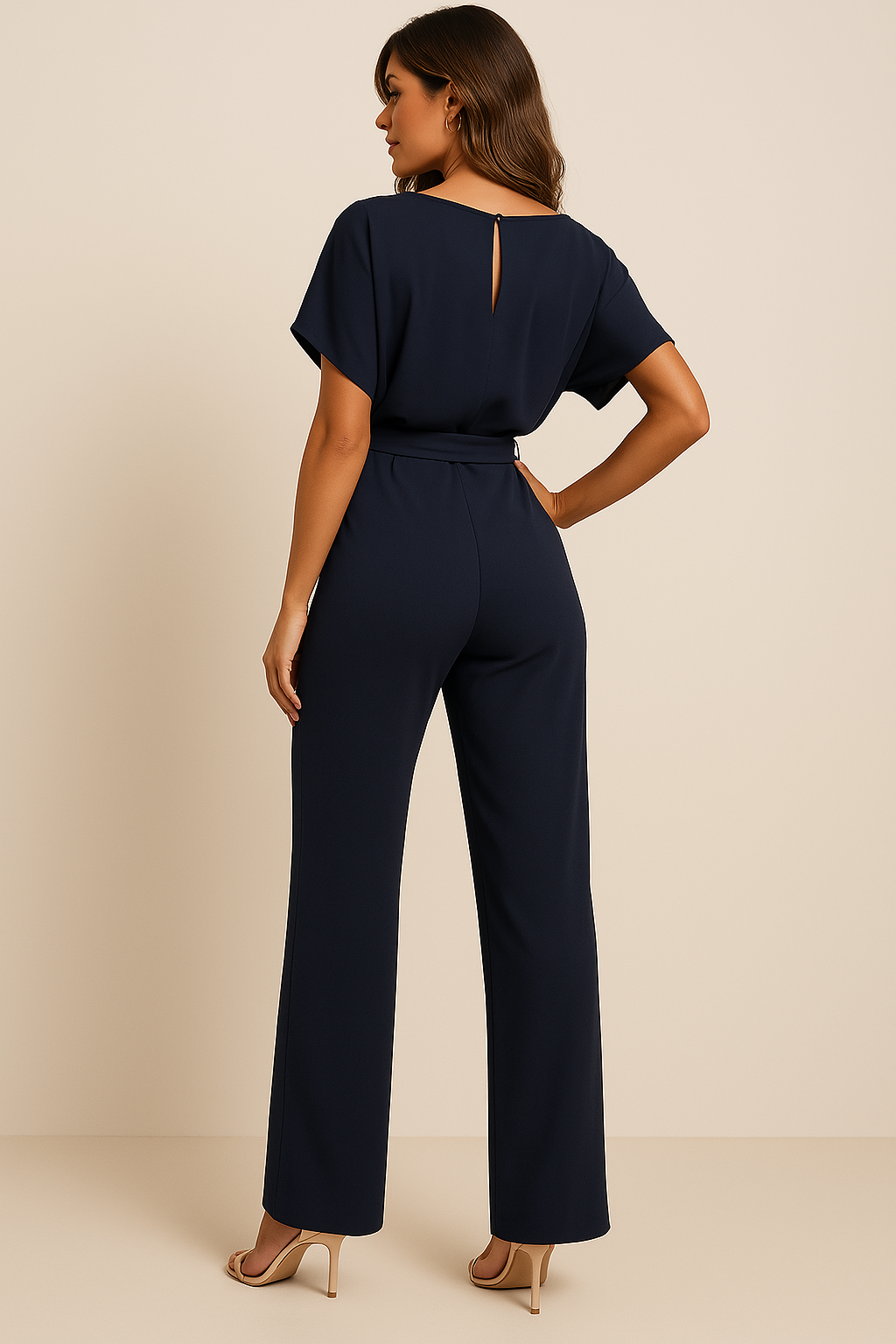 Thea | Women's Wide Leg Short Sleeve Jumpsuit - Black - Image 9