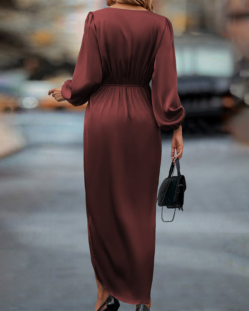 Theodora | Women's Long Sleeve Wrap Midi Dress - Burgundy - Image 2
