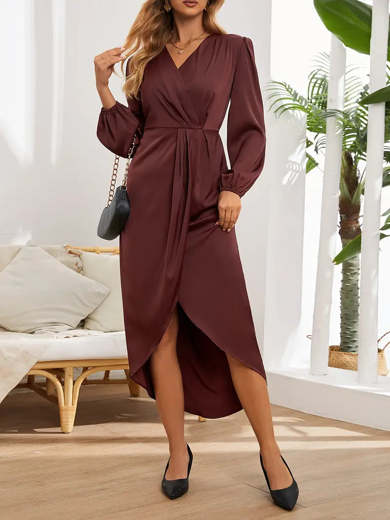 Theodora | Women's Long Sleeve Wrap Midi Dress - Burgundy - Image 4