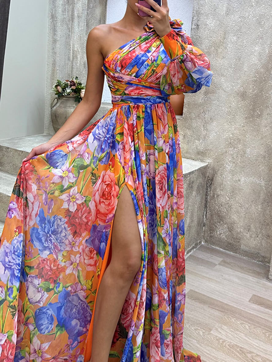 Theodora | Women's One Shoulder Floral Maxi Dress - Floral - Image 11